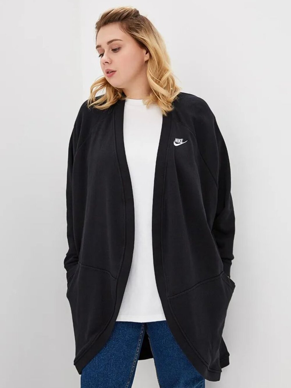Nike Women's Black Sportswear Fleece Open-Front Cardigan Sweater Size M